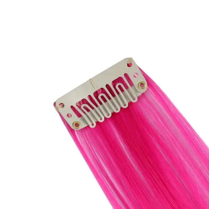 Цветная прядь, на заколке, 50 (± 5) см, 5 г, розовая