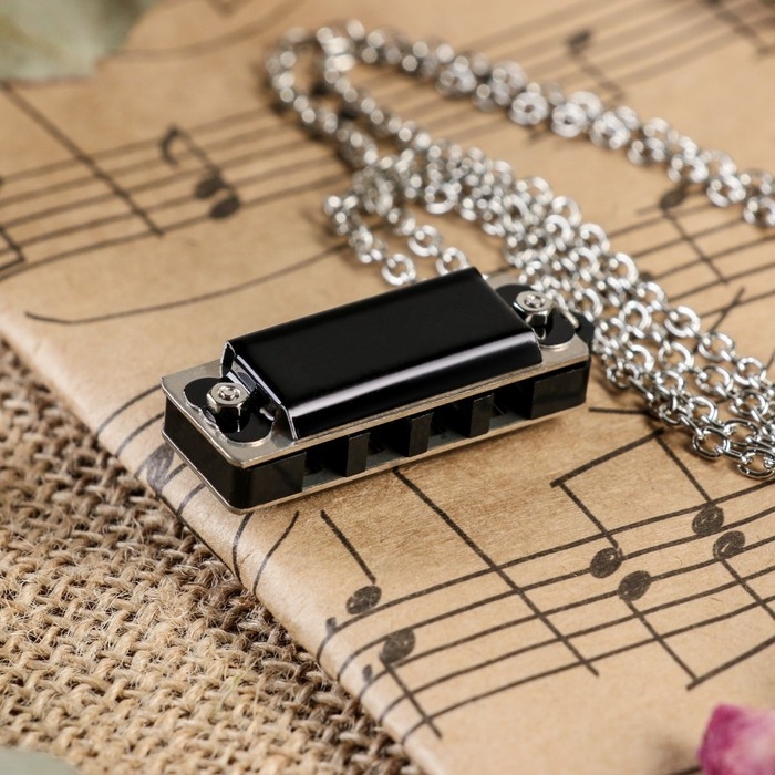 Губная гармошка Music Life 4 отверстия, 8 тонов, 3,5х1,5х1см, цепь 28см, черная Губная гармошка Music Life 4 отверстия, 8 тонов, 3,5х1,5х1см, цепь 28см, черная