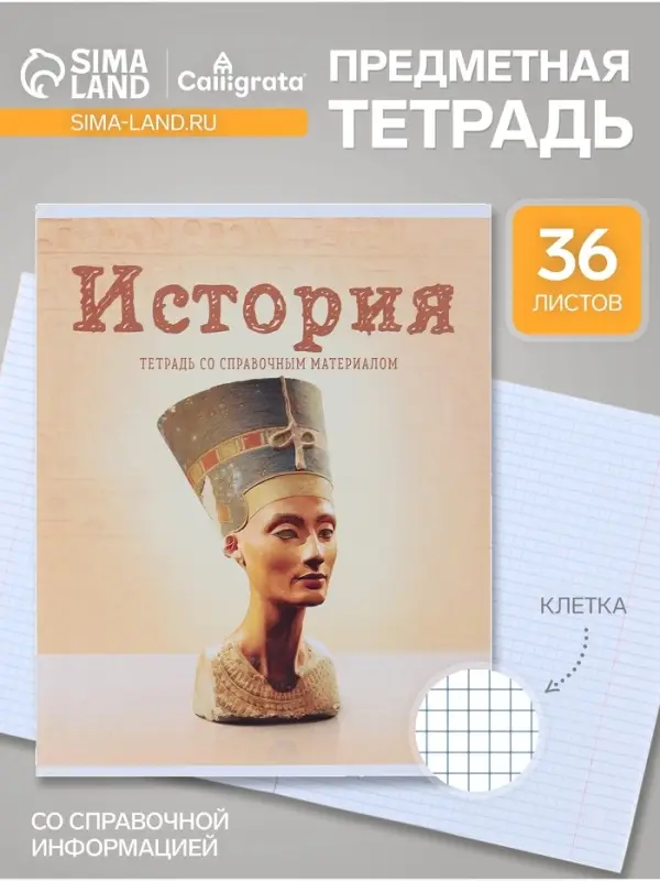 Предметная тетрадь по истории Calligrata &laquo;Предметы&raquo;, 36 листов, в клетку, со справочным материалом, обложка из мелованного картона