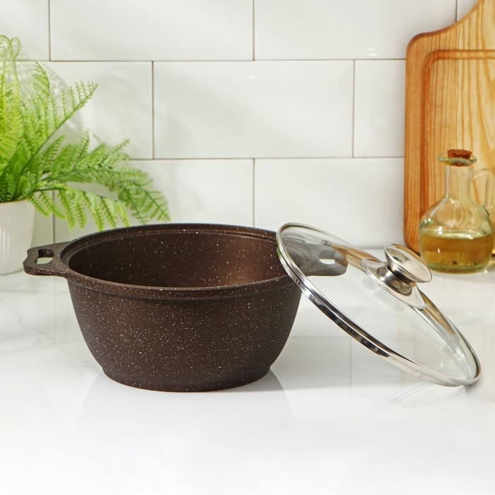 Кастрюля, 2 л, d=22 см, h=15 см, антипригарное покрытие, цвет кофейный мрамор Кастрюля, 2 л, d=22 см, h=15 см, антипригарное покрытие, цвет кофейный мрамор