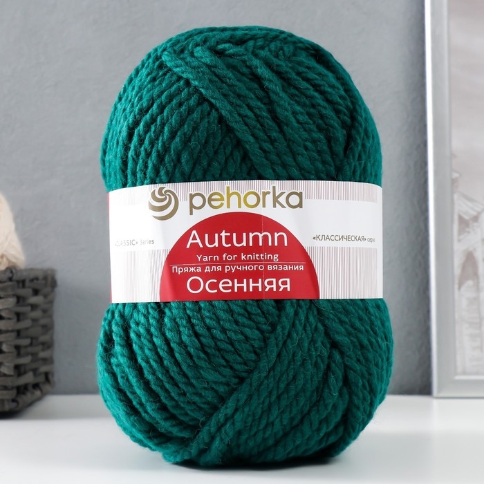 Пряжа Пряжа "Осенняя" 25% шерсть, 75% акрил высокообъемный 150м/200гр (573-Т.изумруд)