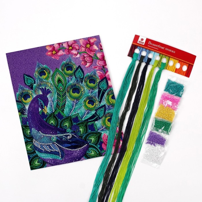 Вышивка крестиком с бисером «Павлин», набор для творчества, 20 х 25 см Вышивка крестиком с бисером «Павлин», набор для творчества, 20 х 25 см