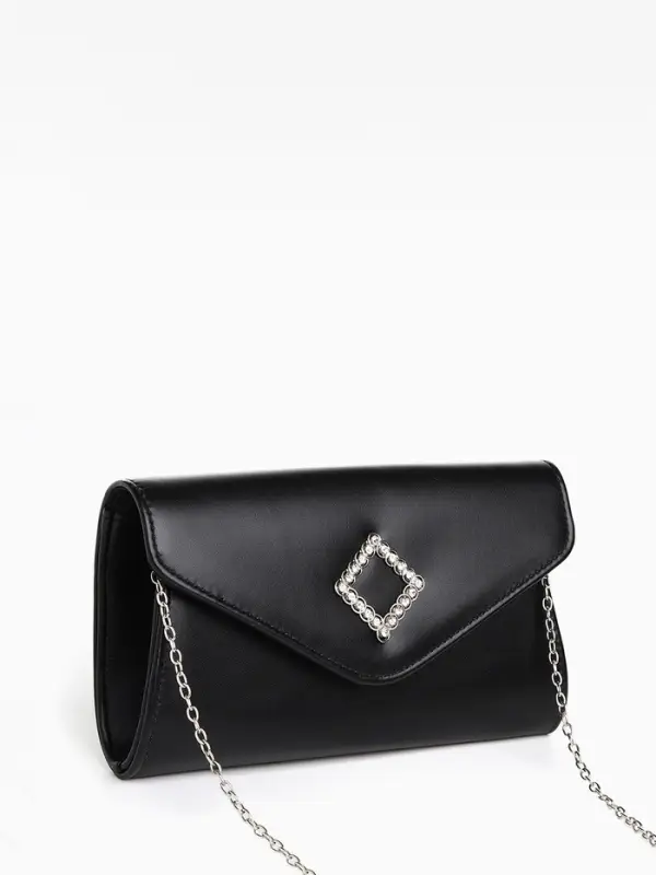 Сумка-клатч женская вечерняя на магните, на длинной цепочке, с декоративным элементом, однотонная, чёрная