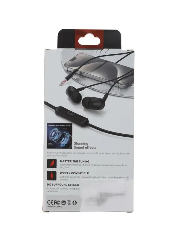 Наушники проводные SY-002, вакуумные, микрофон, Jack 3.5 мм, чёрные