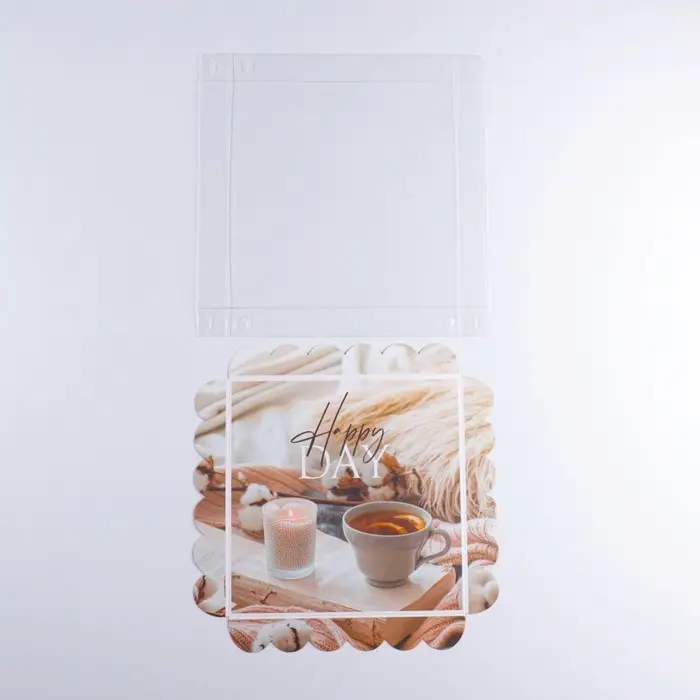 Коробка для печенья, кондитерская упаковка с PVC крышкой, &laquo;Уютный вечер&raquo;, 21 х 21 х 3 см