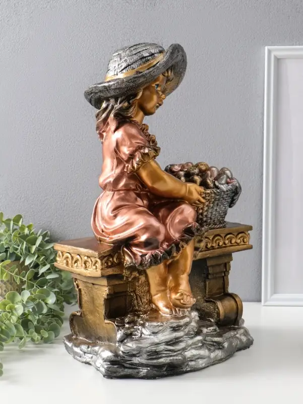 Фигура гипс &laquo;Девочка на скамейке&raquo;, бронза, 46&times;31&times;22 см