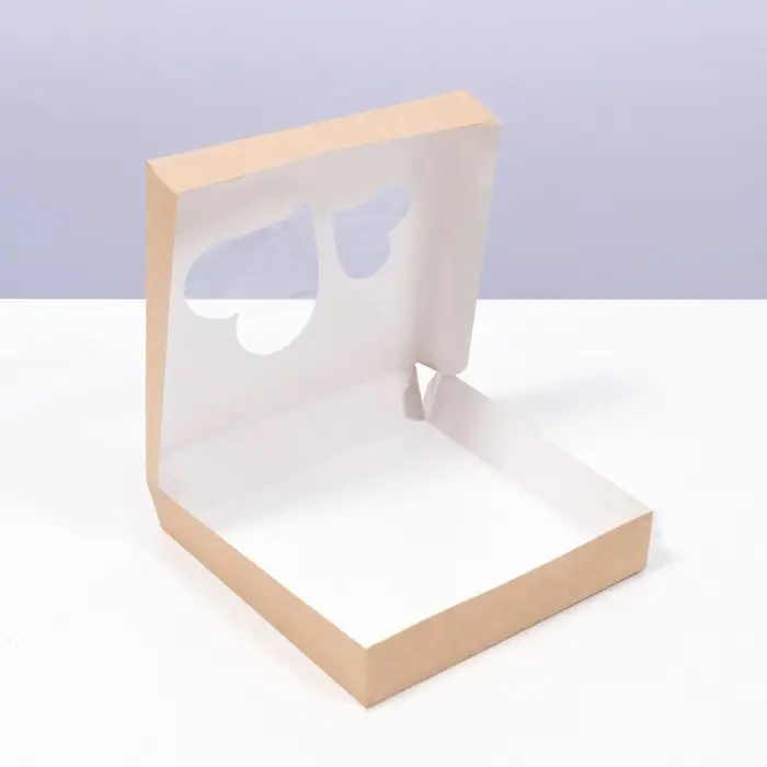 Коробка складная «Сердца», крафт, 20×20×4 см