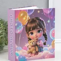 Фотоальбом на 80 фото 10х15 см "Малышка с косичками, с мишкой" в коробке 5х19х22,8 см
