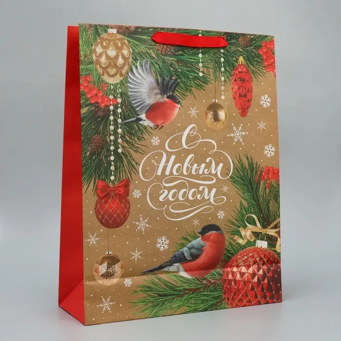 Пакет подарочный новогодний крафтовый «Снегири», L 31 х 40 х 11.5 см Пакет подарочный новогодний крафтовый «Снегири», L 31 х 40 х 11.5 см