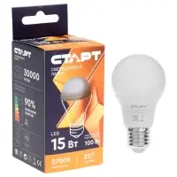 Лампа светодиодная СТАРТ, 15 Вт, Е27, 2700К, 1200 лм, матовая, свечение тёплое белое