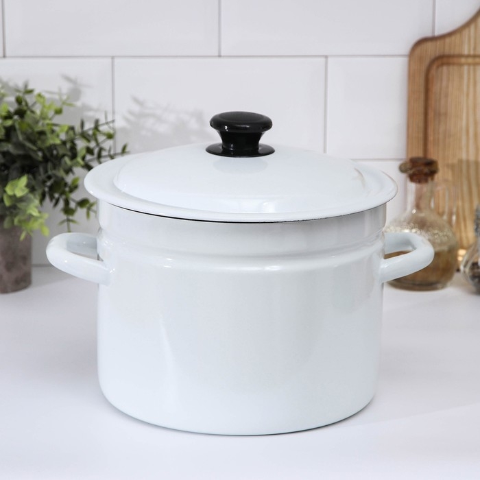 Кастрюля эмалированная без деколи, 6 л, цвет белый Кастрюля эмалированная без деколи, 6 л, цвет белый