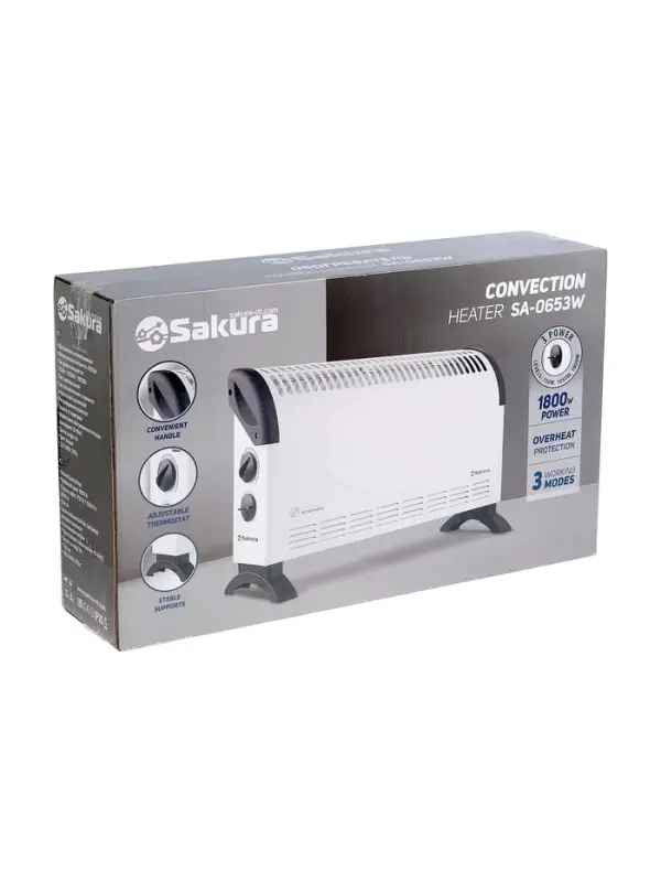 Конвектор электрический Sakura SA-0653W, 1800 Вт, до 18 м², напольный, механический термостат Конвектор электрический Sakura SA-0653W, 1800 Вт, до 18 м², напольный, механический термостат