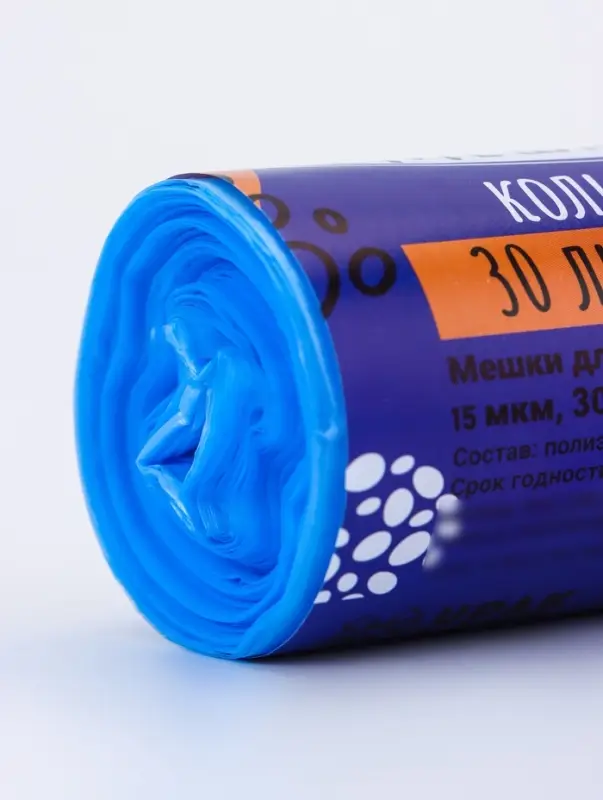 Мешки для мусора 30 л, ПНД, 15 мкм, 30 шт. в рулоне, синие