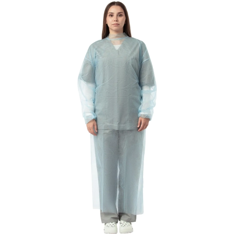 Халат н/с , на завязк, рук.рез, дл.140см, XL, пл 25, голуб, 10 шт/уп
