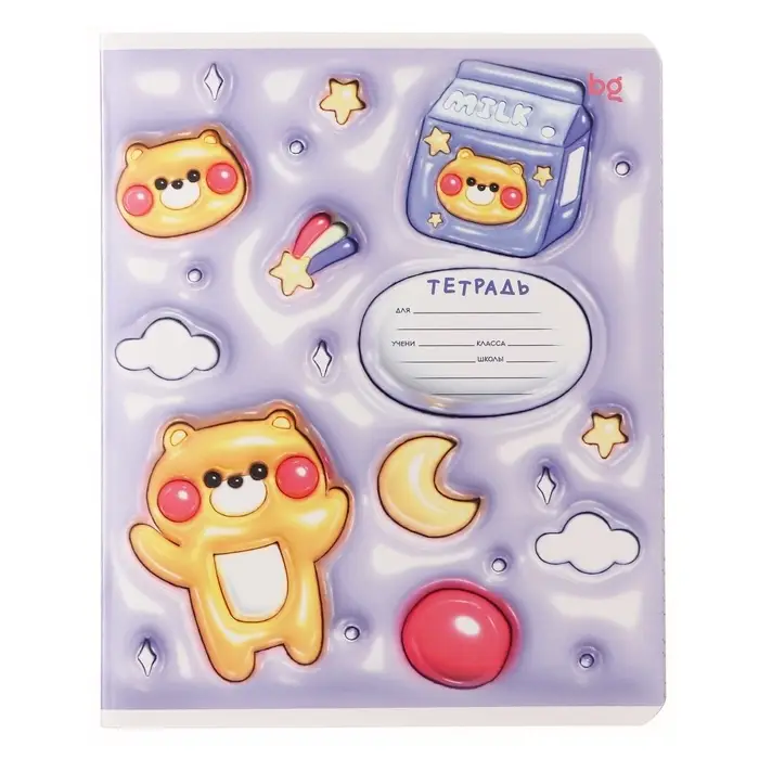 Тетрадь 12 листов в узкую линию на скрепке Inflated, обложка мелованный картон, ВД-лак, МИКС