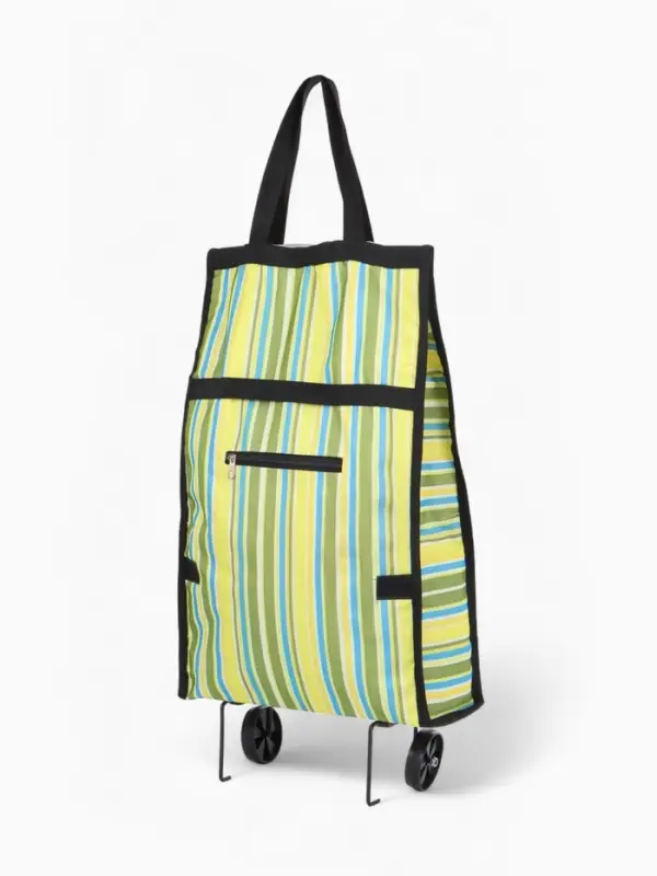 Сумка тележка хозяйственная &laquo;Полосы&raquo;, складная, на липучке, 2 колеса, 32&times;13&times;52 см, зелёная