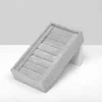 Подставка под кольца и серьги QF, 6 полос, флок, 10&times;10.5&times;18 см, серая