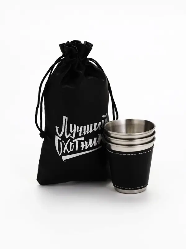 Стопки в чехле &laquo;Лучший охотник&raquo;: нержавеющая сталь, набор 3 шт.&times;70 мл
