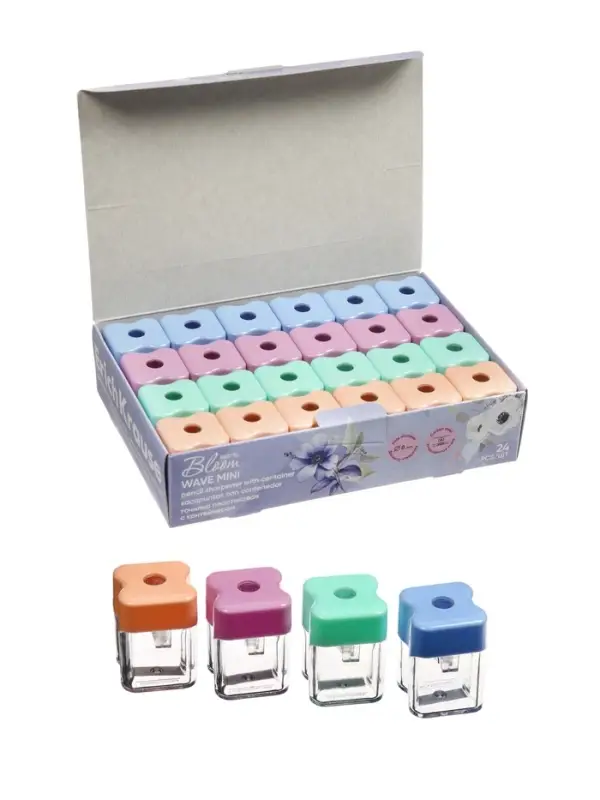 Точилка ErichKrause Wave Mini Pastel Bloom, с контейнером, МИКС