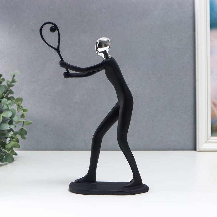 Сувенир полистоун  Сувенир полистоун "Спортсмен - большой теннис" чёрный с серебром 28,5х13 см