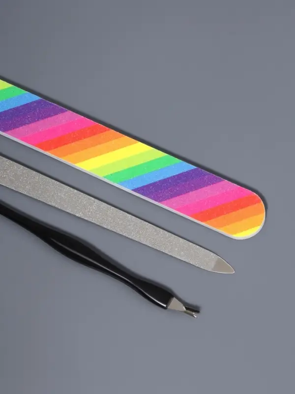 Набор маникюрный, 3 предмета, чёрный, разноцветный