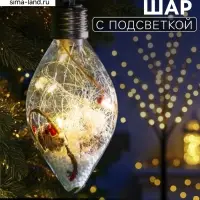 Ёлочный шар &laquo;Снежные нити&raquo;, 5 LED, от батареек, свечение тёплое белое