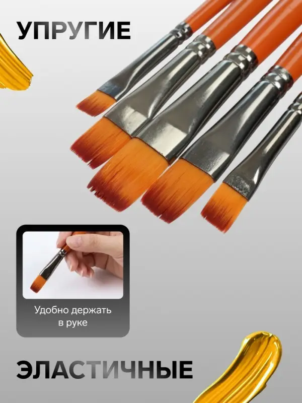 Набор кистей для рисования, синтетика, 5 штук: № 2, 4, 6, 8, 10, плоские, в блистере, международный размер