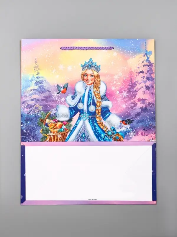 Пакет подарочный новогодний ламинированный, &laquo;Снегурочка и зайчик&raquo;, 26&times;12&times;32 см