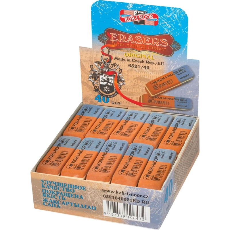 Ластик KOH-I-NOOR 6521/40 57х20х8мм для графита и чернил сине-красный