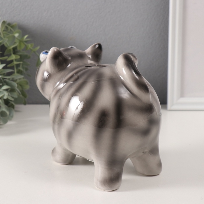 Копилка керамика Копилка керамика "Котик-пучеглаз серый полосатый" 11х15,2х13,4 см