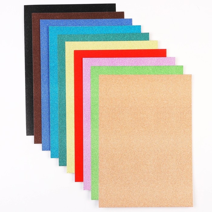 Картон цветной с блёстками, А4, 10 листов, 10 цветов, немелованный, односторонний, в пакете, 250 г/м&sup2;, Минни Маус