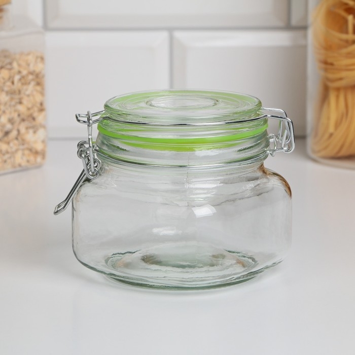 Банка стеклянная для сыпучих продуктов с бугельным замком &laquo;Радуга&raquo;, 500 мл, 11&times;10 см, цвет МИКС