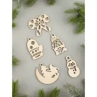 Ёлочные игрушки деревянные в коробке, набор 15 шт.