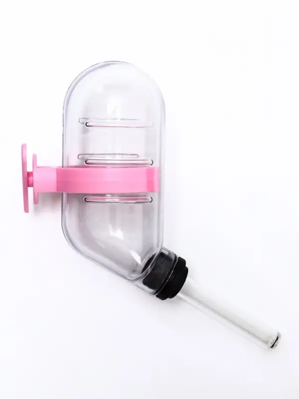 Поилка для грызунов, 60 мл, 12&times;4 см, с розовым креплением, прозрачная