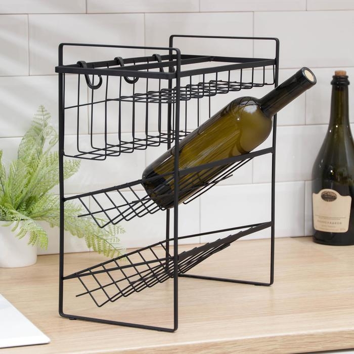 Подставка для бутылок Доляна, 2 яруса, угол 45 градусов, цвет чёрный Подставка для бутылок Доляна, 2 яруса, угол 45 градусов, цвет чёрный