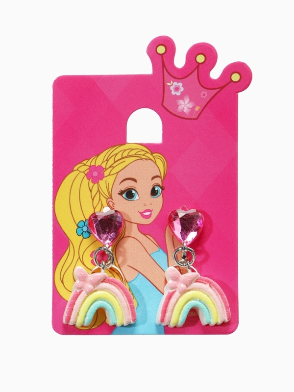 Серьги-клипсы детские  Серьги-клипсы детские "Выбражулька" радуга с бабочкойс сердцем кристалл, цветные