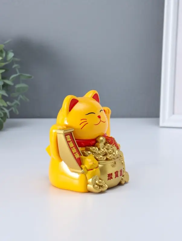 Маятник пластик от солнечной батареи "Кот Манэки-нэко с детками" 11,2х14,3х15,3 см