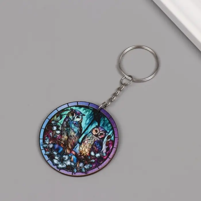 Брелок дерево "Две совы в ночном лесу" 4,6х4,6х0,3 см