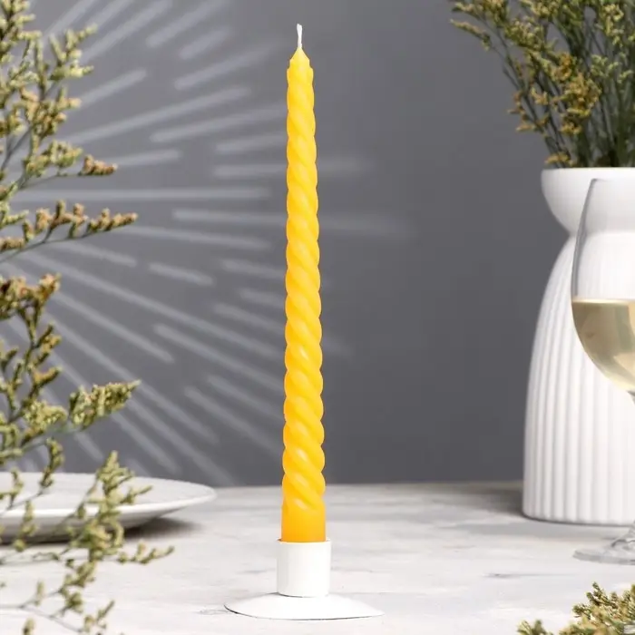 Свеча витая, 2,2х 25 см, жёлтая, Свеча витая, 2,2х 25 см, жёлтая, "Богатство Аромата"