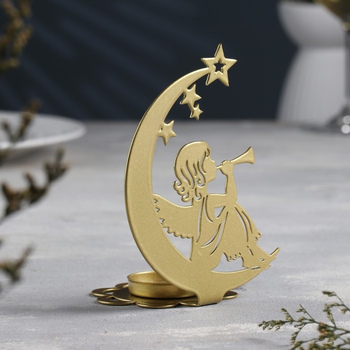 Новый год Подсвечник Новый год Подсвечник "Луна" металл на одну свечу, 7,1х10,8х14,7 см, золотой