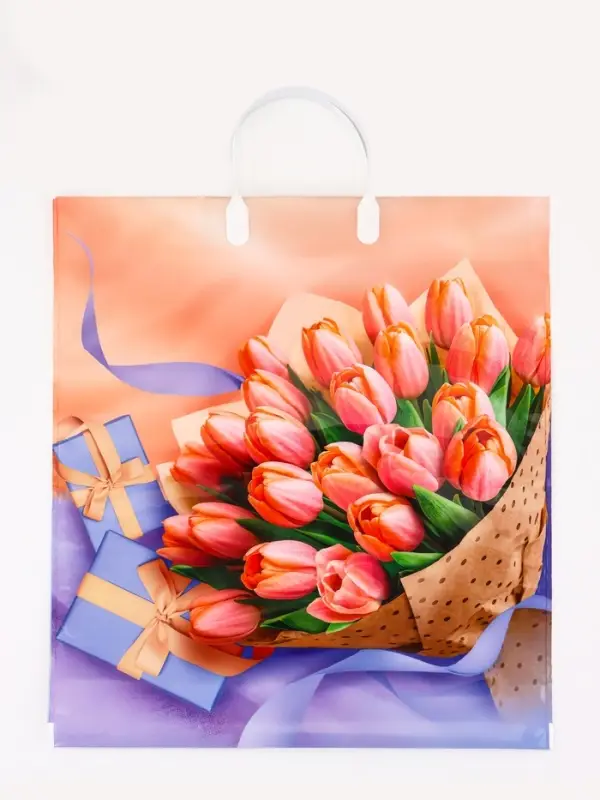 Пакет подарочный &laquo;Белиссимо&raquo;, полиэтиленовый с пластиковой ручкой, 40&times;44, 100 мкм