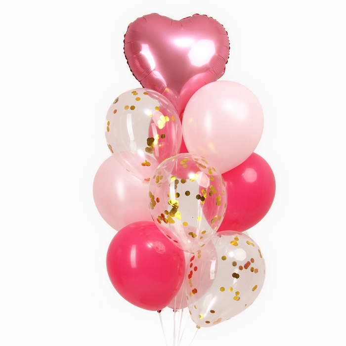 Букет из шаров &laquo;Сердце розовое&raquo;, латекс, фольга, набор 10 шт.