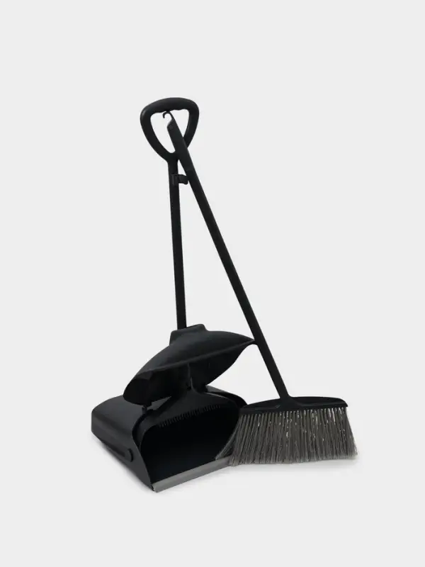 Щётка для пола, с совком-ловушкой, с крышкой, серая