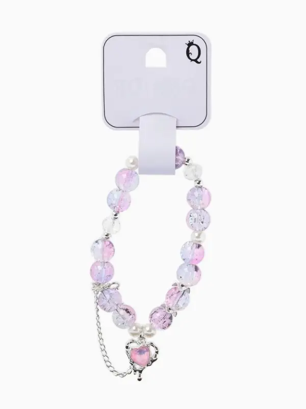 Браслет с подвесками &laquo;Сахарный. Сердце, искра&raquo;, d=6 см, шар № 10/8, розовый, фиолетовый в серебре