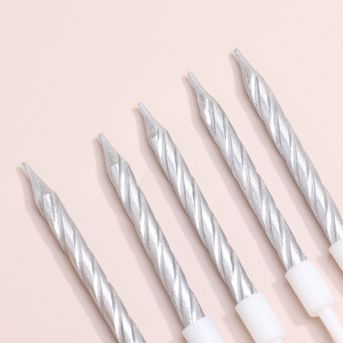 Набор свечи в торт  Набор свечи в торт "Спираль", 200шт, 5 см, серебряный металлик