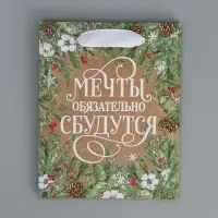 Пакет подарочный новогодний крафтовый «Пусть мечты сбудутся», S 12 х 15 х 5.5 см
