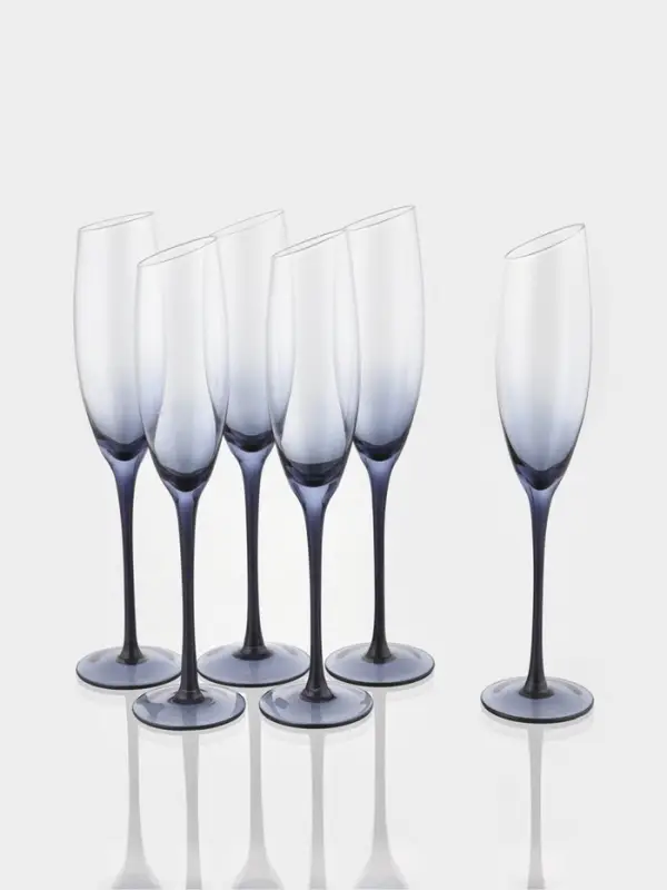 Набор бокалов для шампанского Magistro &laquo;Иллюзия&raquo;, 160 мл, 6 шт., 5.5&times;27.5 см, синие ножки, прозрачные