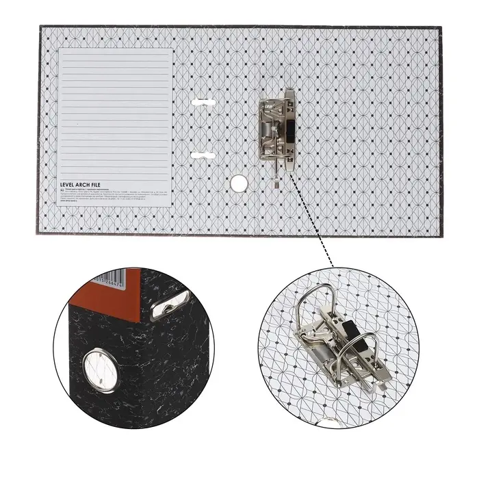 Папка-регистратор 75 мм, А4, эконом мрамор, черная, МИКС