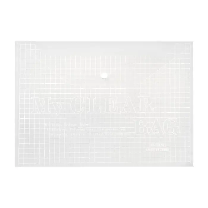 Папка-конверт на кнопке, А4, 140 мкм, Calligrata &laquo;Клетка&raquo;, прозрачная