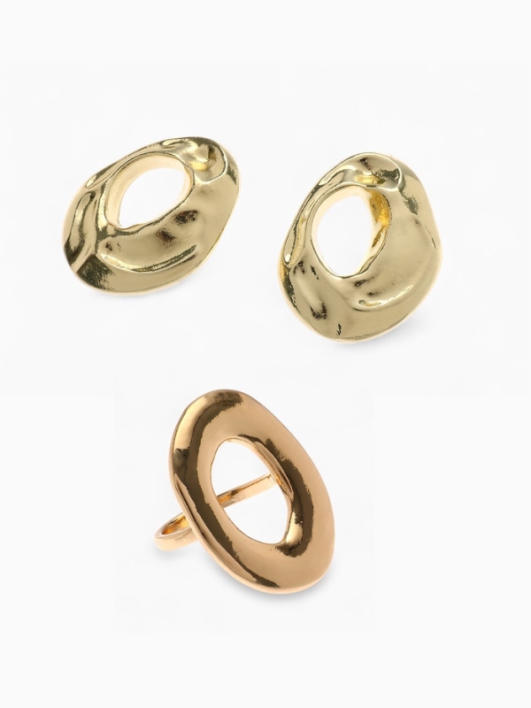 Набор 2 предмета: серьги, кольцо Набор 2 предмета: серьги, кольцо "Круг" мятый, цвет золото